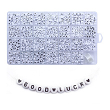 400 Pieces 4x7mm White Round Acrylic Alphabet Letter Beads A-Z Heart Pattern Beads and Crystal Line for Jewelry Making